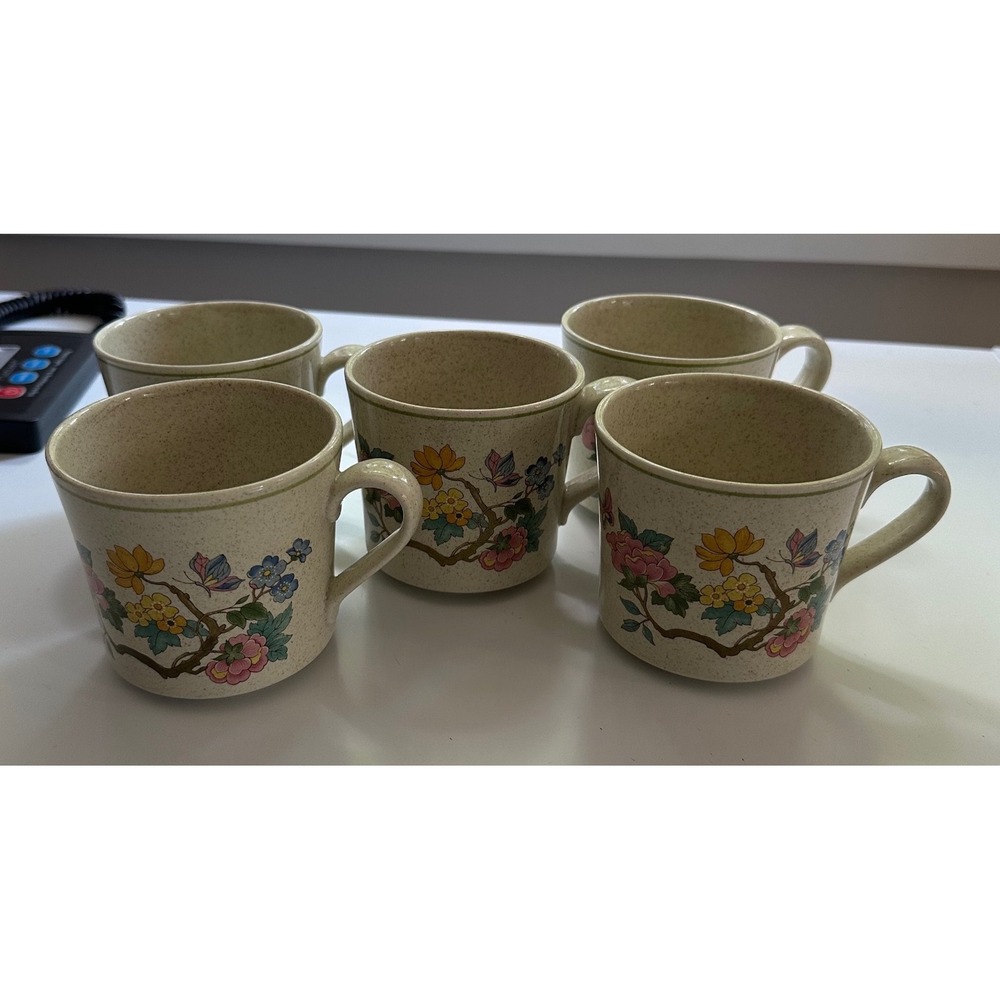 Royal Albert Summer Solitude Mugs Set of 5 Floral Butterfly Stoneware EUC‎